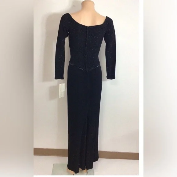 Scott McClintock Black Evening Dress Gown Petite 8 NWT Glitter Long Sleeve